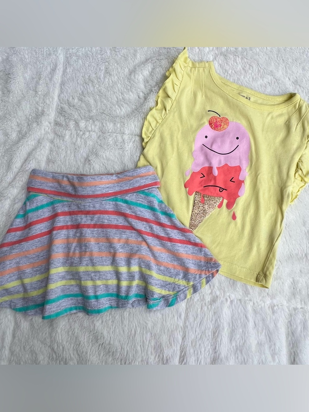 CRAZY 8 Infant Girls yellow ice cream top & Rainbow Stripe Skirt